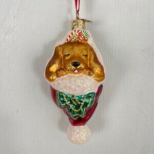 Christmas Ornament Dog Stocking Sleeping Puppy Glass Glitter Cocker Spaniel